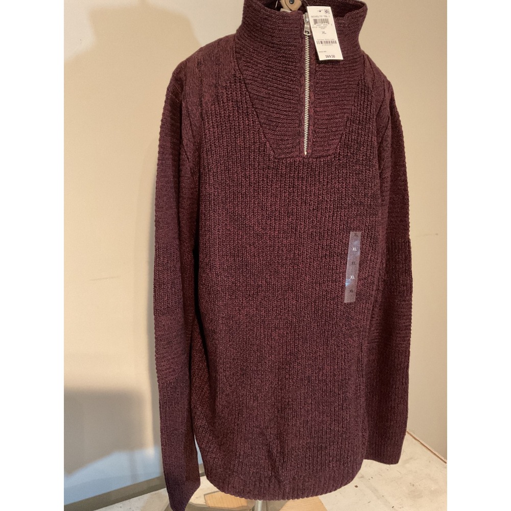 INC International Concepts Mens‎ XL Port Burgundy Quarter Zip Ribbed Sweater NEW